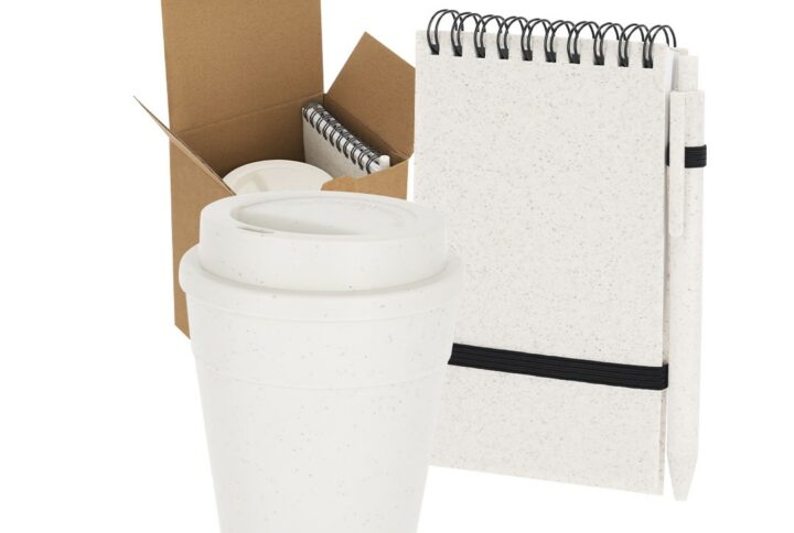 Set bloc-notes A6 avec stylo + mug en paille de blé recyclées