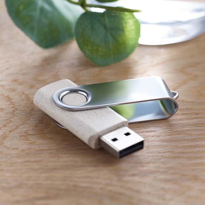 Clé usb pivotante en paille de blé recyclée