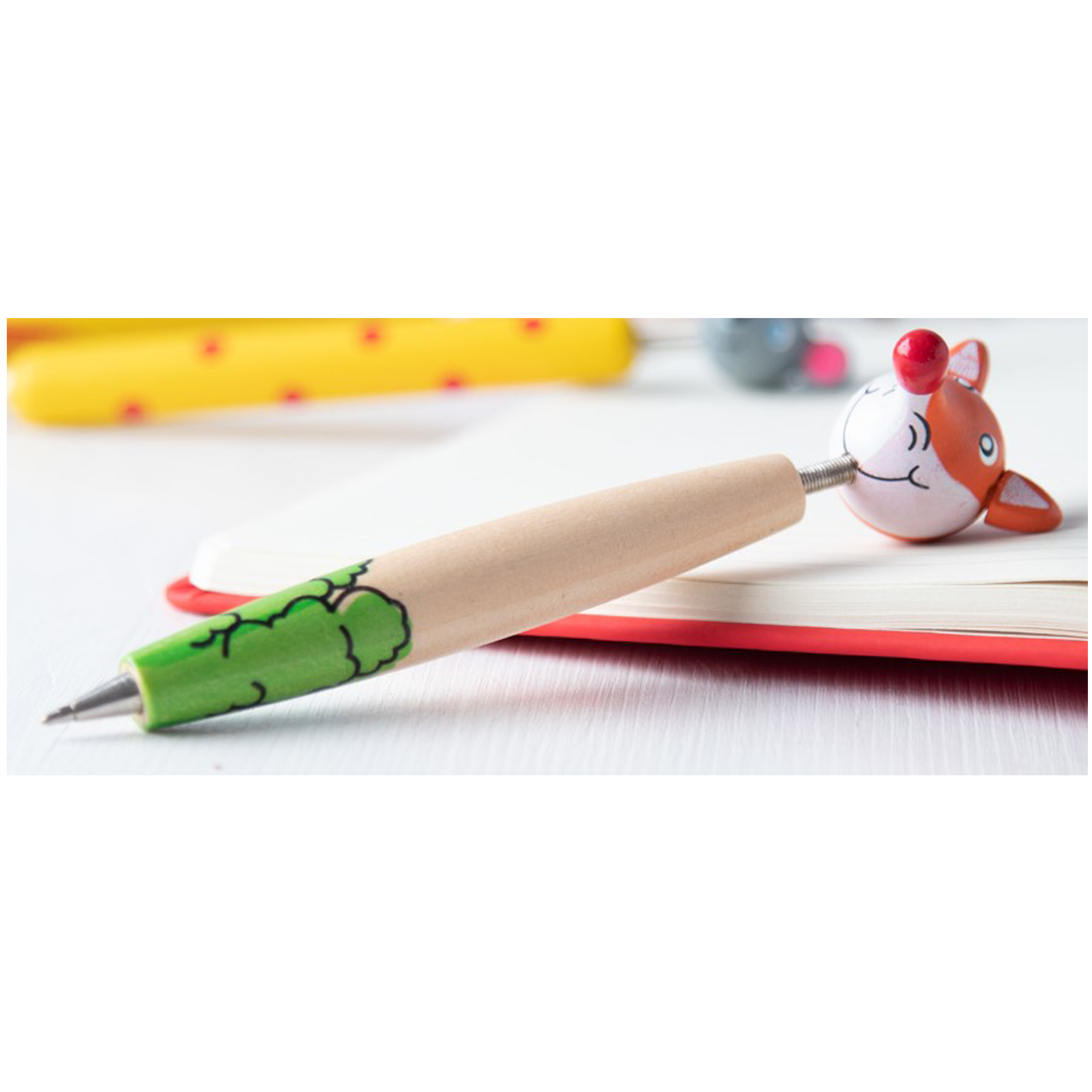 809344R-Stylo à bille en bois à tête de renard 809344R-Stylo à bille en bois à tête de renard