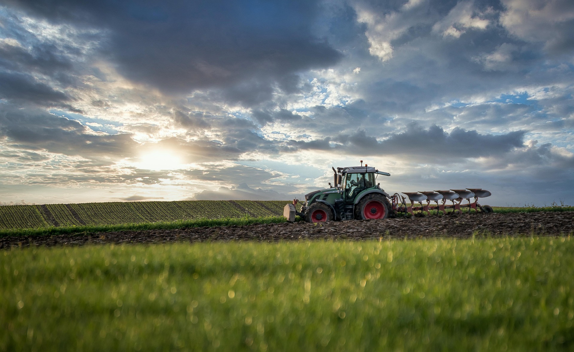 Champ laboure au tracteur